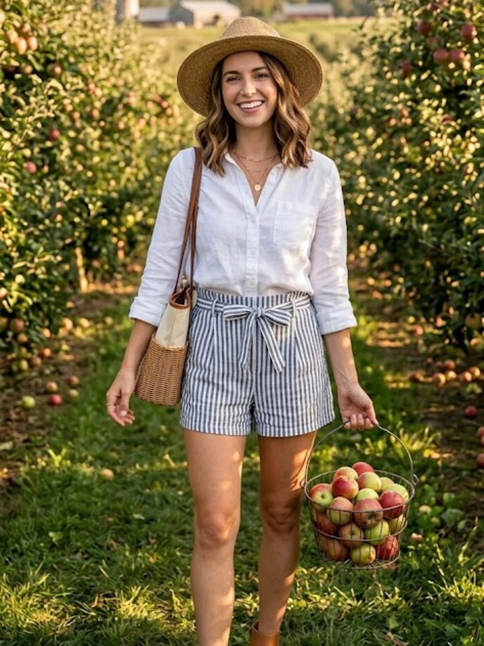 Love Tree Blue & White Striped High-Waist Paperbag Shorts